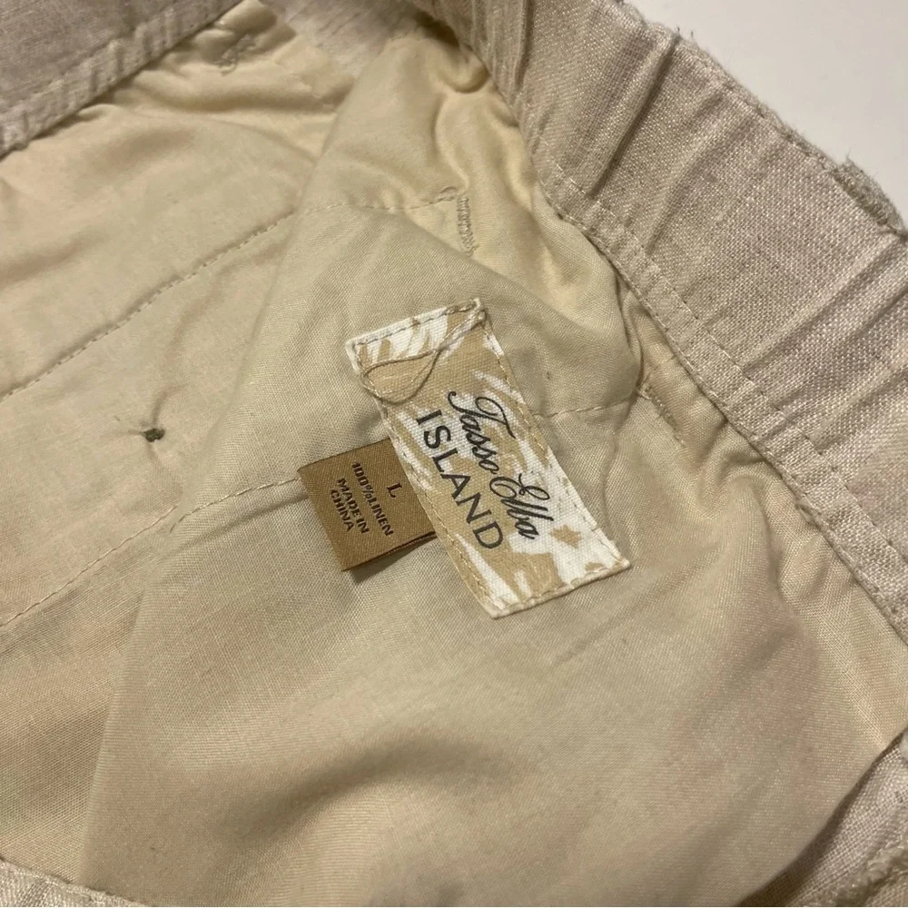 Tasso Elba Island Men Linen Drawstring Casual Pants Brown Tan Coastal Vacation L